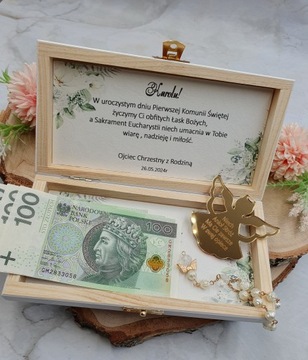 Сувенир ко Святому Причастию - ПОДАРОК ​​Белая коробочка. Набор четок и ангела