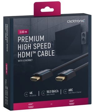 CLICKTRONIC Kabel HDMI - HDMI v2.0 pozłacany 3m