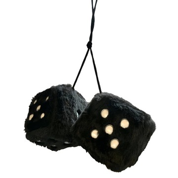 KOSTKI PLUSZOWE DO SAMOCHODU CZARNE ZAWIESZKA NA LUSTERKO SZYBĘ PRZYSSAWKA