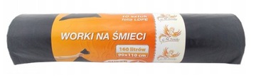 WORKI NA ŚMIECI 160l LDPE 10szt MOCNE CZARNE