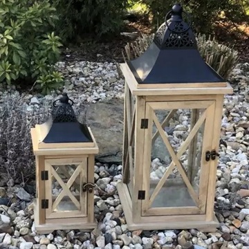 Набор из 2-х фонарей. Большой деревянный подсвечник.