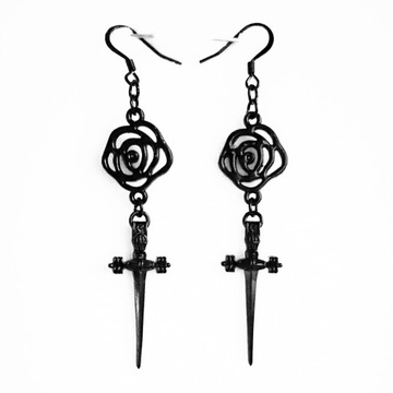 Czarny ozdobny sztylet Rose Hook kolczyki miecz Go