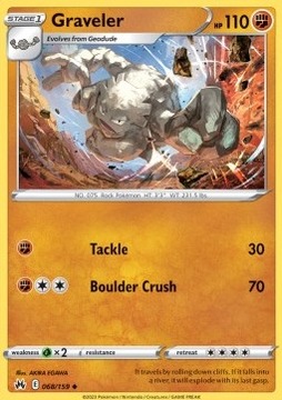 Oryginalna Karta Pokemon Crown Zenith - Graveler CRZ 068