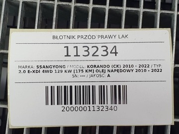 BLATNÍK PŘEDNÍ PRAVÝ LAK SSANGYONG KORANDO III 3 ČERNÁ LIŠTA