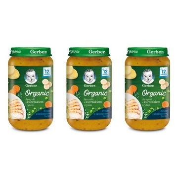 GERBER ORGANIC Obiadek Jarzynki z kurczakiem i ryżem 3x250g