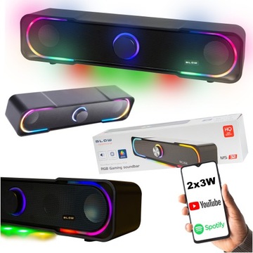 GŁOŚNIK SOUNDBAR GAMINGOWY DO KOMPUTERA MINI JACK 3,5mm AUX USB DC LED RGB