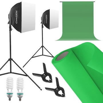 KOMPLET OŚWIETLENIOWY Zielone tło Soft box FOTO