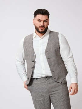 SHEIN BRĄZOWO BIAŁA ELEGANCKA KAMIZELKA W KRATĘ GUZIKI 5XL 80938