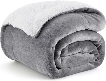 Koc Narzuta z polaru Dwustronny 200 cm x 150 cm Bedsure Szaro Biały