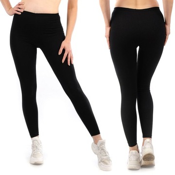 Legginsy damskie długie Polskie Getry Bawełniane CZARNE XXXXL 48