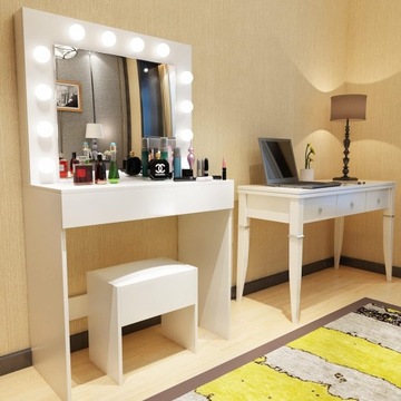 TOALETKA KOSMETYCZNA LUSTRO WIZAŻ OŚWIETLENIE LED + KRZESŁO