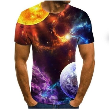 MODNY T-SHIRT MĘSKI KOSZULKA 3D Z NADRUKIEM WZORY, L