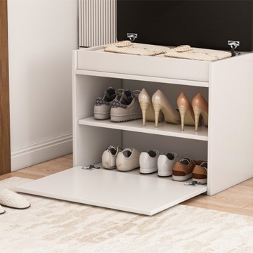 SZAFKA NA BUTY BIAŁA Z SIEDZISKIEM I SCHOWKIEM PRZEDPOKÓJ 2 PÓŁKI OTWIERANA