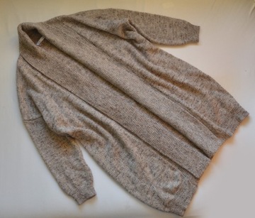 Sweter beżowy kardigan gruby z wełną blezer ZARA długi oversize M 40/42