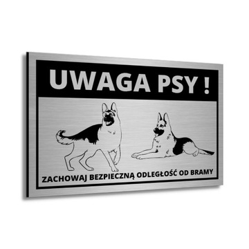 TABLICZKA UWAGA PSY ZŁY ALUMINIUM GROŹNY OWCZAREK NIEMIECKI NA BRAMĘ FURTKĘ