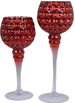 KIELICH SZKLANY ŚWIECZNIK CZERWONY KOMPLET