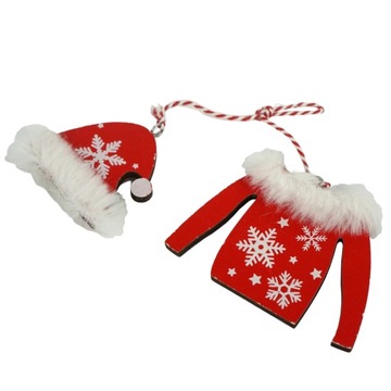 Красные деревянные рождественские подвески, лыжи, перчатки, коньки, санки