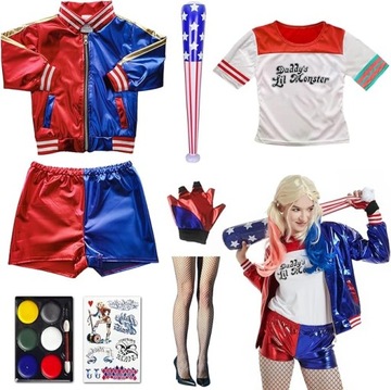 STRÓJ KOSTIUM PRZEBRANIE HARLEY QUINN JOKER COSPLAY KURTKA KIJ 155-160cm M