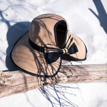 Женская летняя пляжная шляпа бежевого цвета с хвостиком