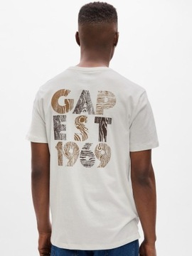 GAP Biała Koszulka Męska T-shirt z Logo na Plecach Carls Stone Gray r. M