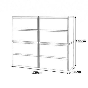 Szafka Na Buty Wysoka Czarna 120 CM 8 Półek Regał Stojak Bez Siedziska Loft