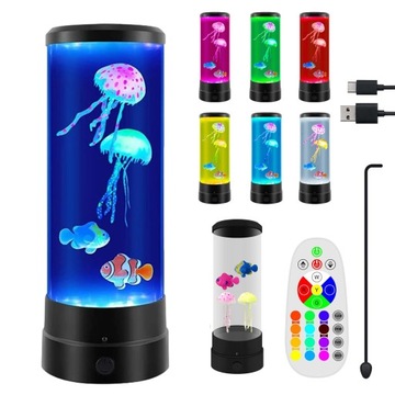 LAMPKA LAWOWA LED Z MEDUZAMI I BŁAZENKI LAMPA NOCNA RGB NA BIURKO AKWARIUM