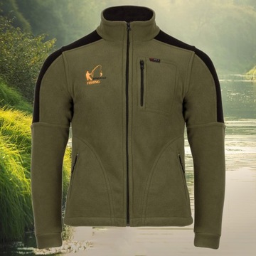Polski Solidny Polar Wędkarski FISHING Zielony Bluza na Ryby M
