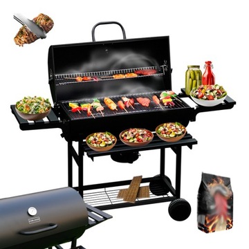 GRILL OGRODOWY WĘGLOWY Z POKRYWĄ I PÓŁKAMI VL09 CZARNY