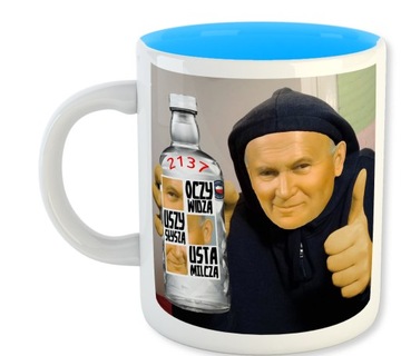 Kubek Biały Niebieski Środek PAPIEŻ 2137 IMPREZA