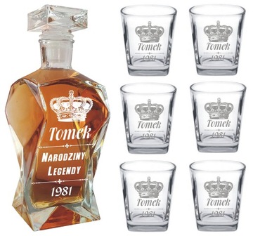 Zestaw do Whisky Karafka 6 Szklanek !!! z GRAWEREM Prezent na Urodziny Ślub