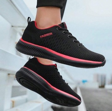 Buty sportowe lekkie sznurowane siateczka sneakersy obuwie męskie czarne