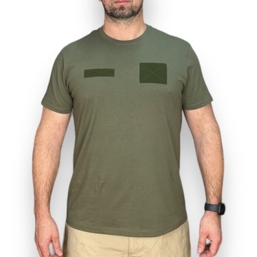 Bawełniana koszulka wojskowa z rzepami militarny zielony khaki t-shirt