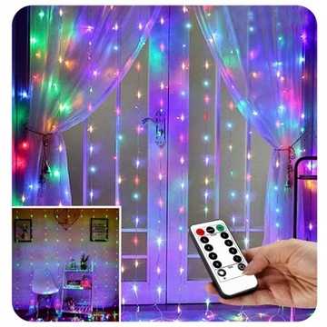 Lampy lekka kurtyna 200 LED 3x2m kolorowy
