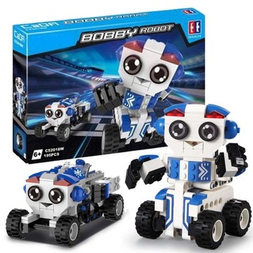 CADA KLOCKI KONSTRUKCYJNE ROBOT BOBBY 2w1 POJAZD Z NAPĘDEM PULL BACK 195 EL