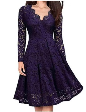 Women Lace Tunic Party Dress Spring Autumn Sexy V