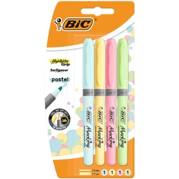 Zakreślacze BIC Highlighter Grip Pastel blist 4szt