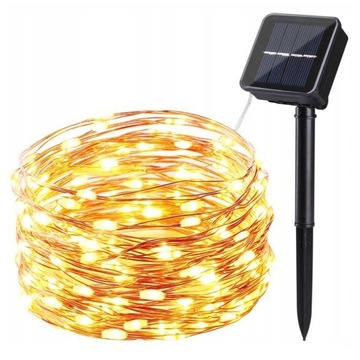 LAMPKI DRUCIKI LED SOLARNE 50 LED 5M CHOINKOWE ŚWIĄTECZNE BIAŁY CIEPŁY