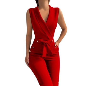 Moda elegancki KOMBINEZON bez rękawów KIESZENIE