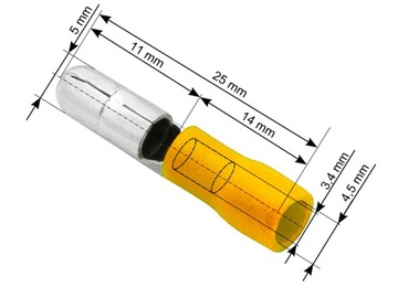 Konektor izolowany wtyk 5,0/25mm żółty 100 Sztuk