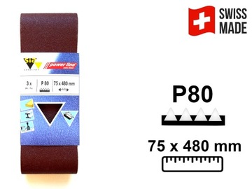 3x PAS bezkońcowy papier ścierny taśma 75x480 P80
