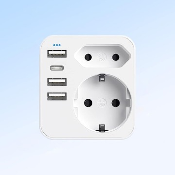 ADAPTER PODRÓŻNY EU do UK, WTYCZKA Z 3 PORTAMI USB+1 PORTEM USB-C 6 W 1