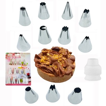 TYLKI CUKIERNICZE DO DEKORACJI TORTÓW CIAST WYPIEKÓW 11 SZTUK + ADAPTER
