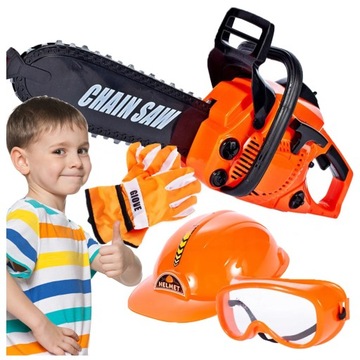 Piła Motorowa Spalinowa Dla Dzieci + Akcesoria, Zestaw Drwala Dla Małych Mi