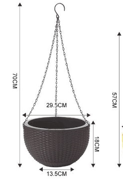 КРУГЛЫЙ ПОДВЕСНОЙ КОРИЧНЕВЫЙ ЦВЕТОЧНЫЙ ГОРШОК С ВСТАВКОЙ ДЛЯ ДАТЧИКА ВОДЫ С ЭФФЕКТОМ РОТАНГА