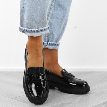 Черные женские туфли, легкие, удобные лакированные мокасины ХО-1661, y.39