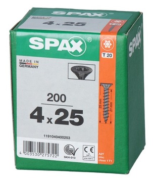 Wkręty czarne SPAX 4x25 T20 pełny gwint 200 szt