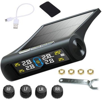 4 CZUJNIKI CIŚNIENIA W KOŁACH DO OPON TPMS LCD SOLARNY TEMPERATURA AG678