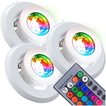 3x OPRAWKA HALOGENOWA ŻARÓWKA LED RGB +PILOT