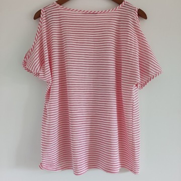 44 GEORGE bluzka odkryte ramiona paski róż biel marynarska minimalizm pink