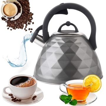 CZAJNIK NA INDUKCJĘ GAZ STALOWY 3D DUŻY POJEMNOŚĆ 3L BERRETTI Z GWIZDKIEM